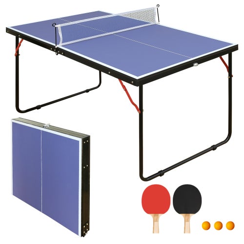 Mesa de tênis de mesa dobrável de 4,5 pés, portátil com rede, raquetes e bolas, para interior e exterior, fácil armazenamento