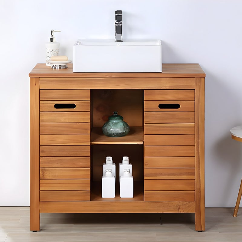 Szafka łazienkowa z drewna akacjowego z pojedynczą umywalką - 90 cm - PULUKAN