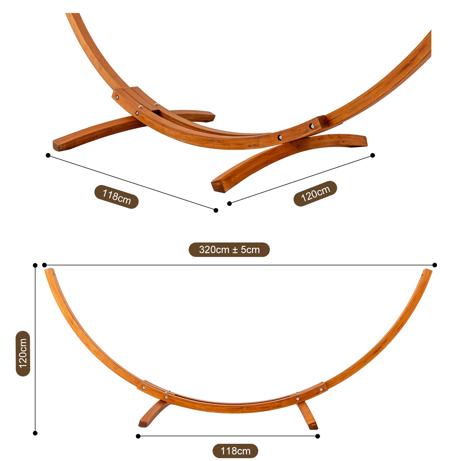 HOMAVO Hamac sur Pied, 2 Hamacs Inclus (Blanc), Supporte 200 kg, Support en Bois 320×120×120 cm - 3