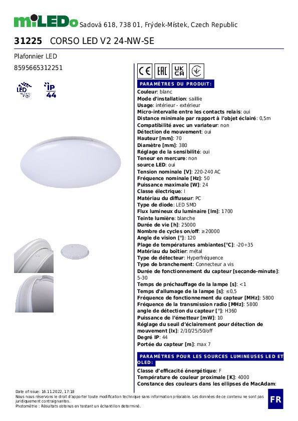 Sensore di movimento 24W – IP44 – Bianco – Ø380mm - 6