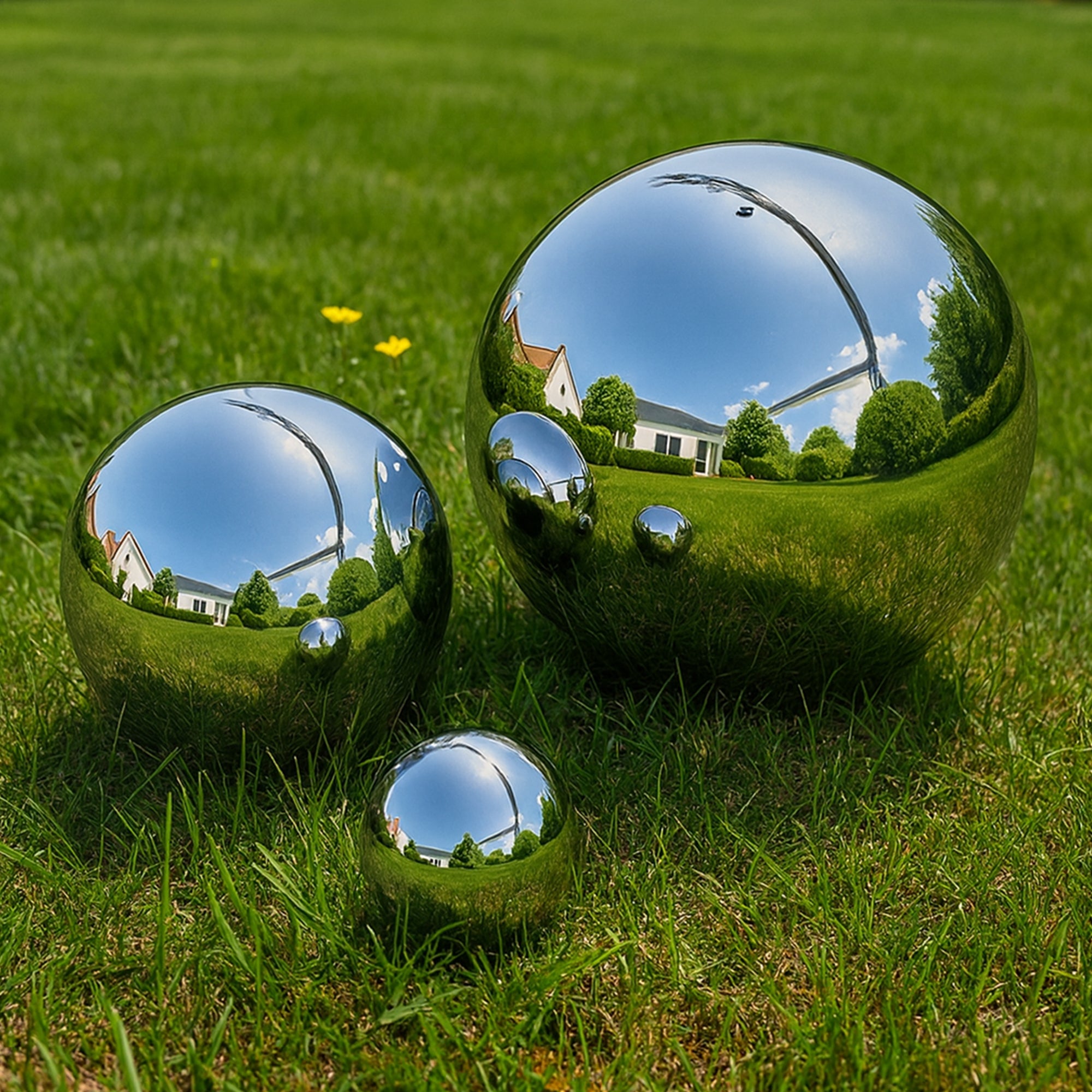 Köhko zestaw 3 polerowanych kul ogrodowych wykonanych z wysokiej jakości stali nierdzewnej 10, 20 i 30 cm kule dekoracyjne