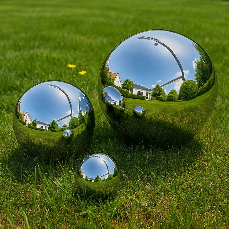 Köhko zestaw 3 polerowanych kul ogrodowych wykonanych z wysokiej jakości stali nierdzewnej 10, 20 i 30 cm kule dekoracyjne