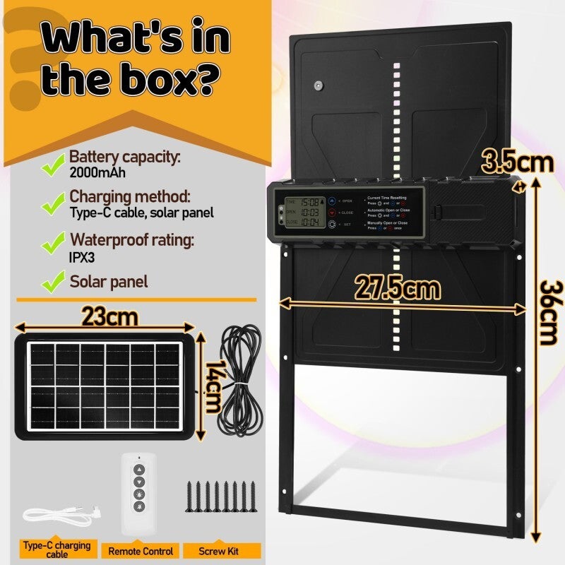 Porte Poulailler Automatique Solaire,Automatique Poulailler en Aluminium avec Panneaux Solaires, Minuterie, IPX3 - 2