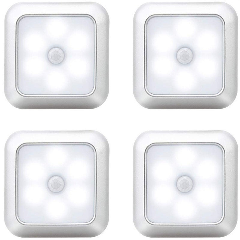 Kwadratowa lampka nocna indukcyjna do wnętrz, lampka LED do korytarza, srebrne światło białe, 8x8x2cm, 4 sztuki