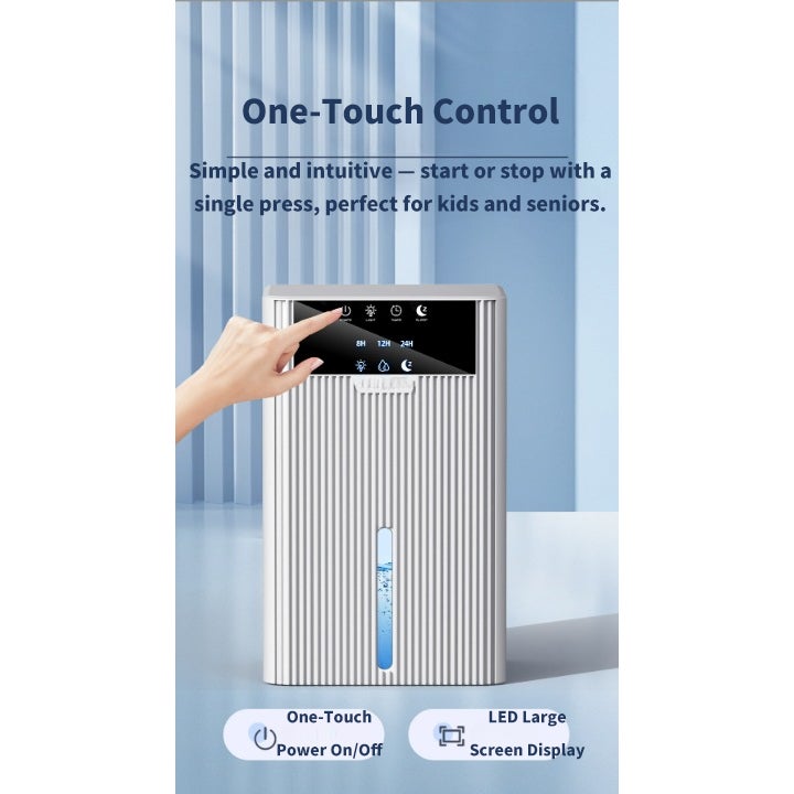 Deshumidificador silencioso y potente 2,2L para dormitorio, temporizador, pantalla LED, apagado automático, diseño compacto portátil - 5