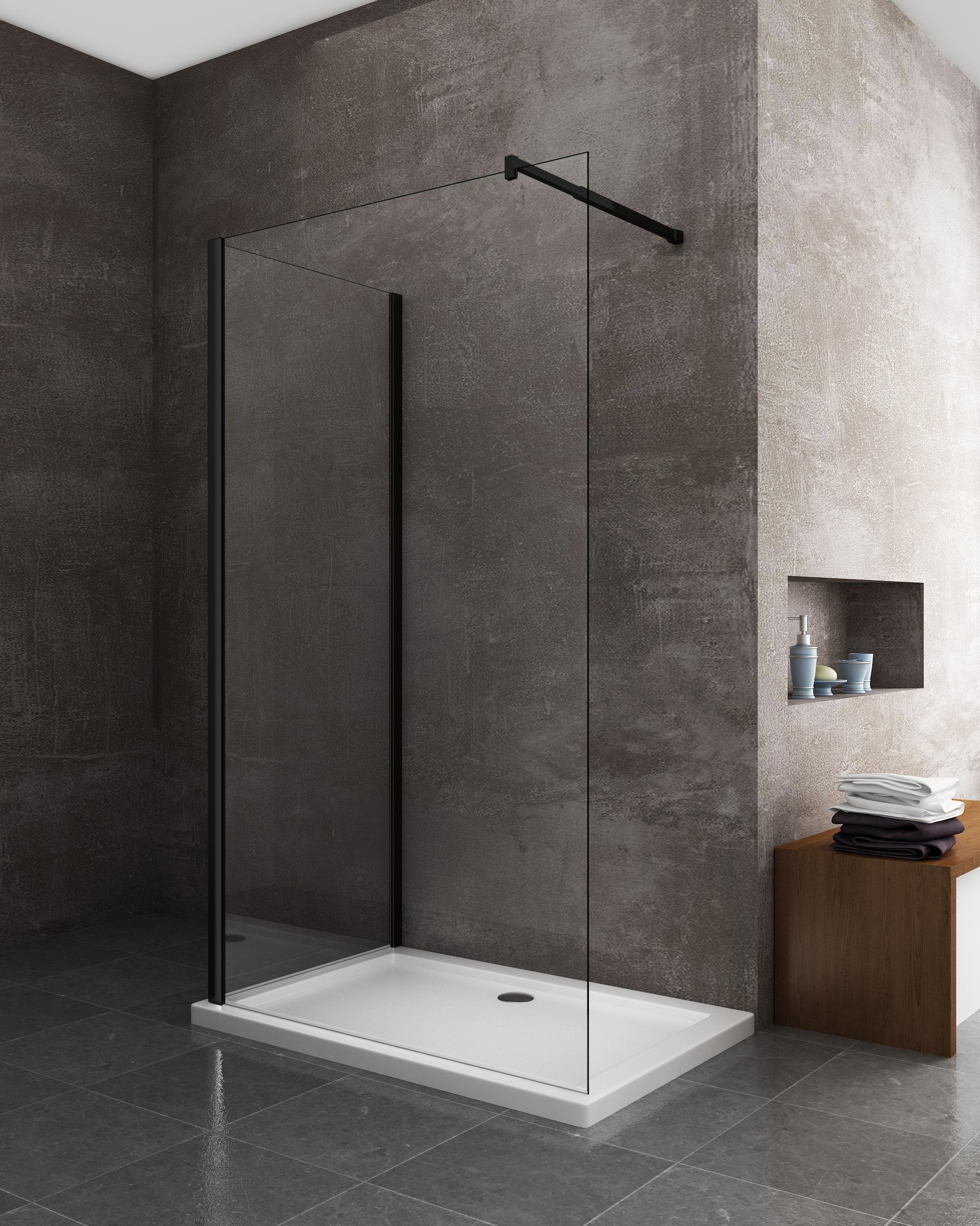 Parete Doccia Angolare walk-in h 200 vetro 8MM trasparente Telaio Nero con Accessori - 75X100 REVERSIBILE - 3