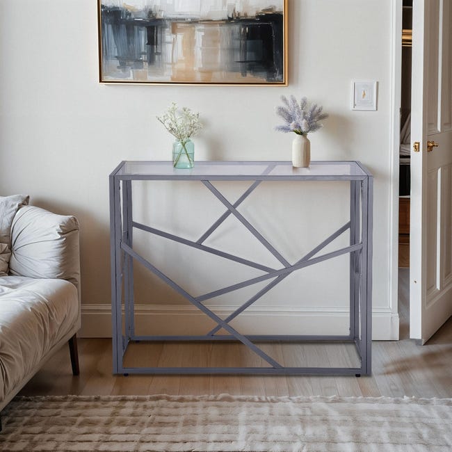 Consolle da ingresso design moderno 100x40x78cm con piano in vetro