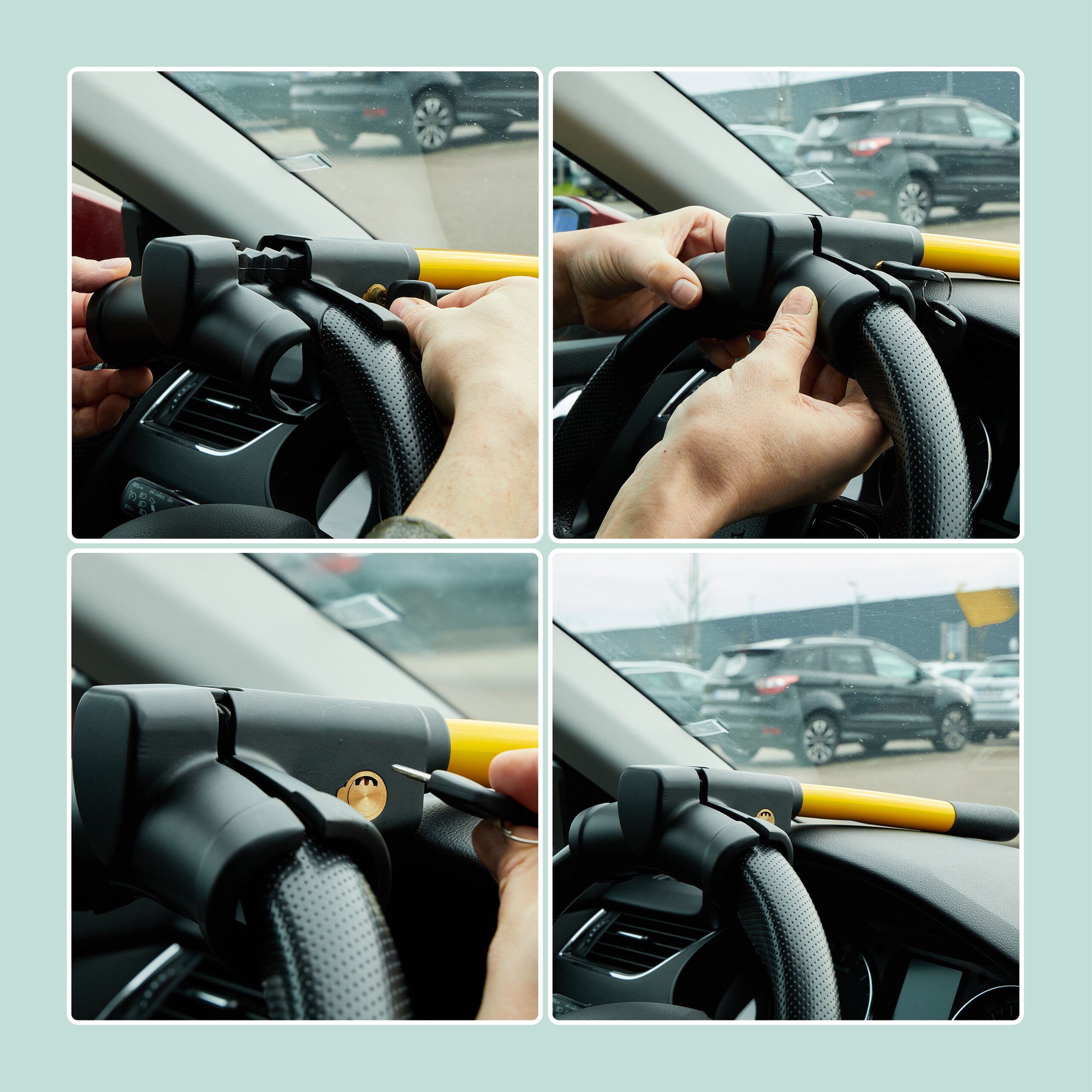Antivol de volant pour voiture, verrou réglable, protection contre le vol, universel, acier, jaune/noir, Relaxdays - 5