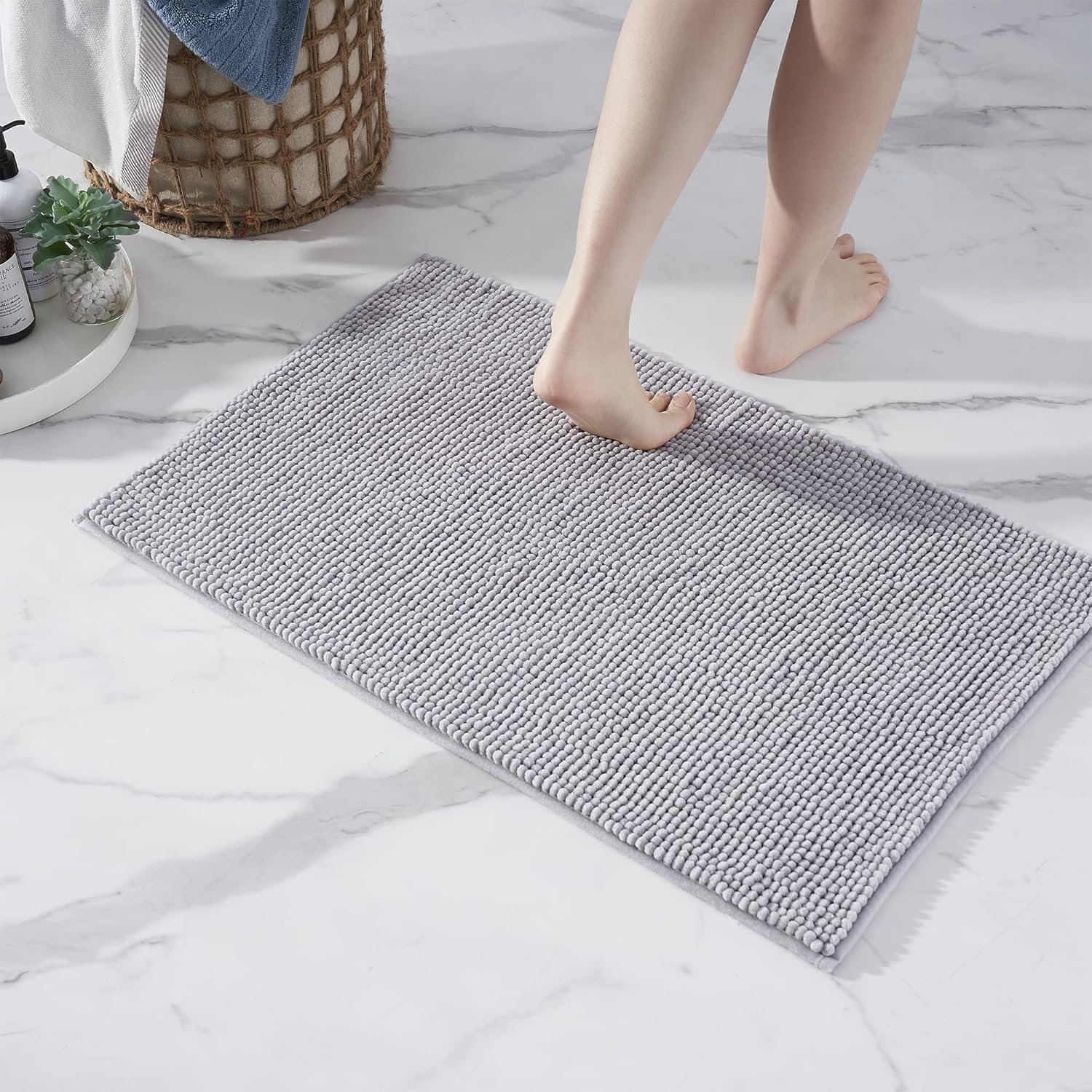 Tappeto Da Bagno 50x80 Cm Grigio - Morbido E Assorbente In Poliestere, Lavabile In Lavatrice, Antiscivolo Per Doccia, Vasca, Soggiorno E Cucina