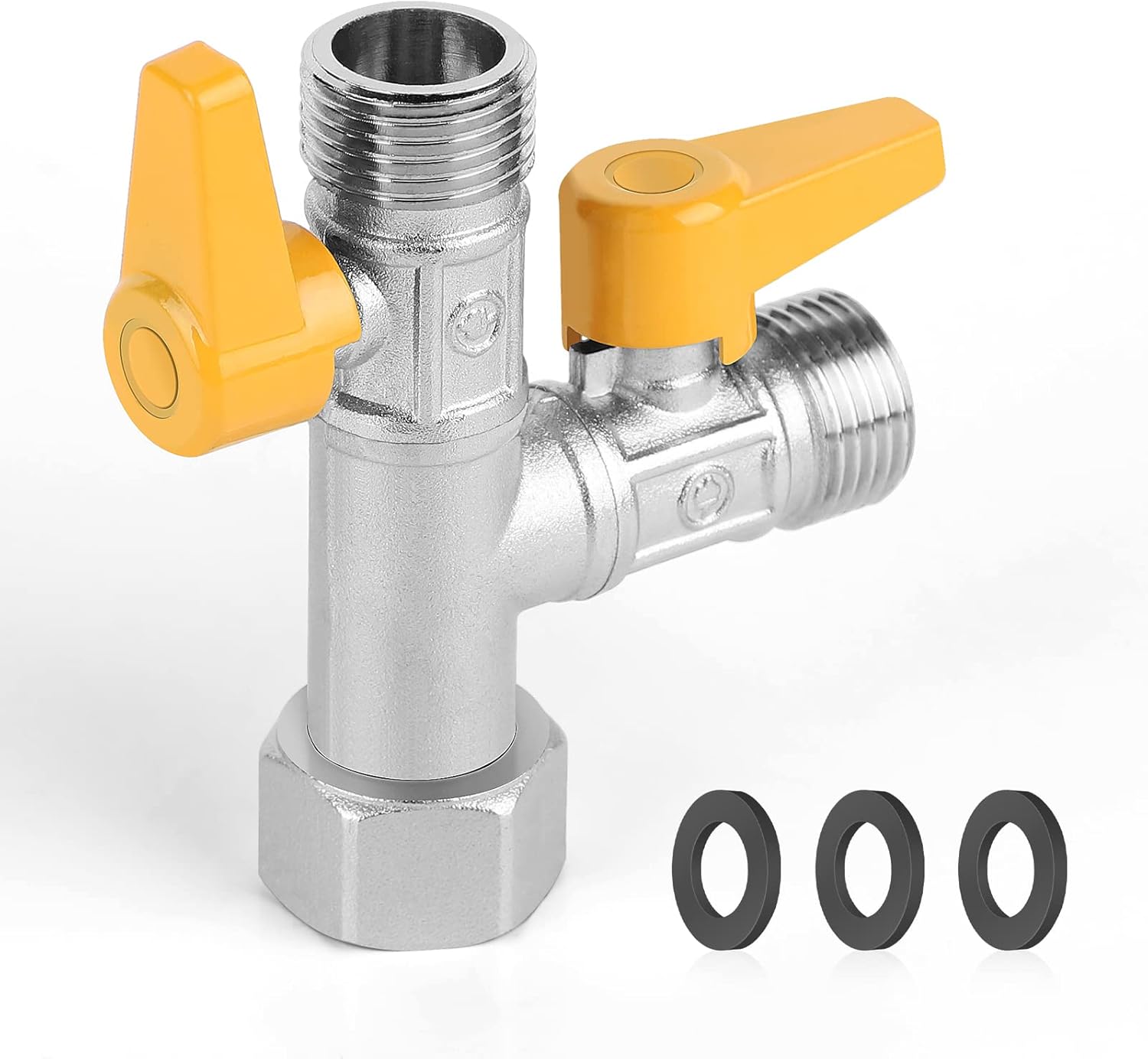 Złącze zaworu trójdrożnego T do kranu toaletowego i prysznica G 1/2 z 3 gumowymi podkładkami do łazienki i kuchni