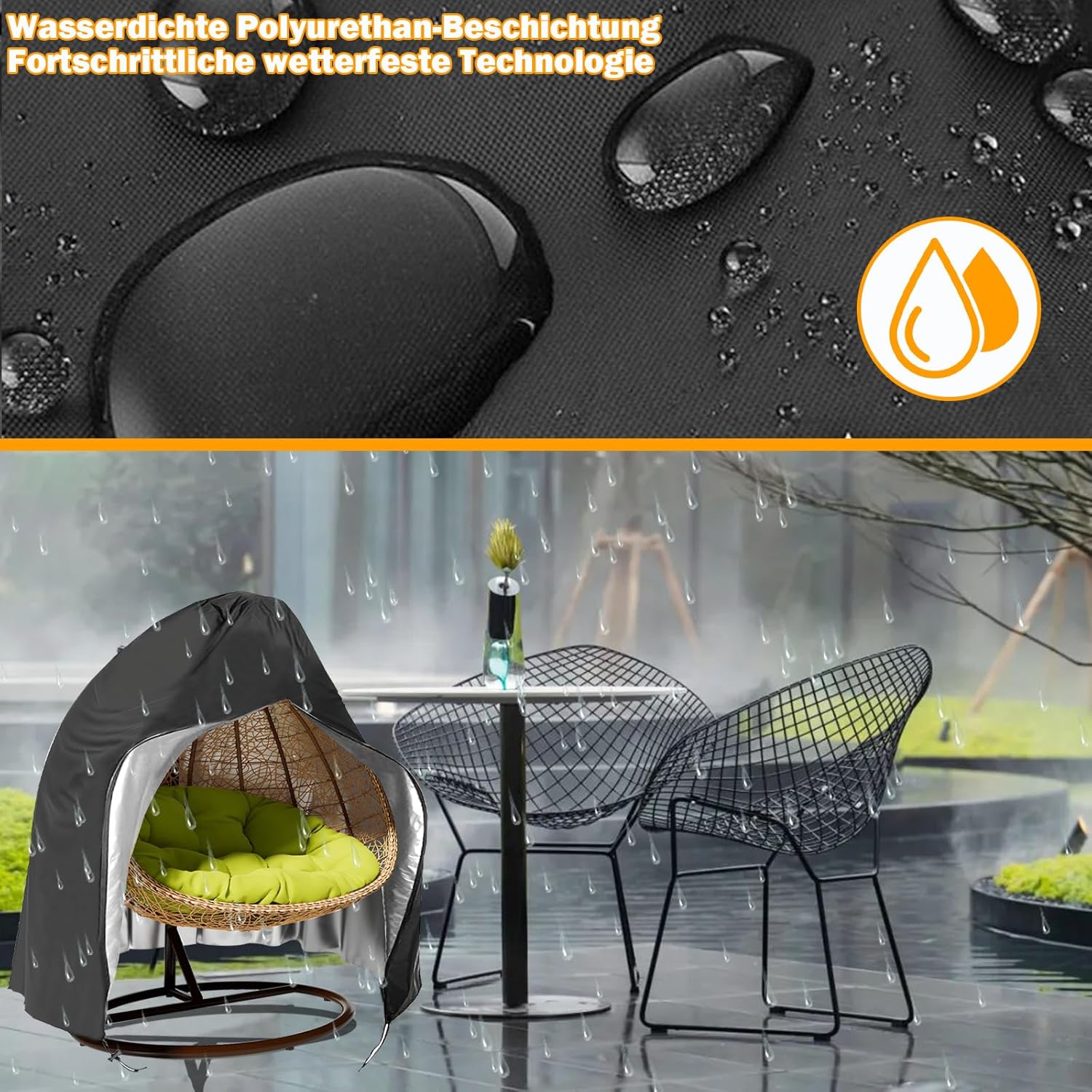 Housse de protection d'extérieur,Salons de jardin Patio Suspendus Oeuf Chaise CouVert,231*200cm,Noir - 5