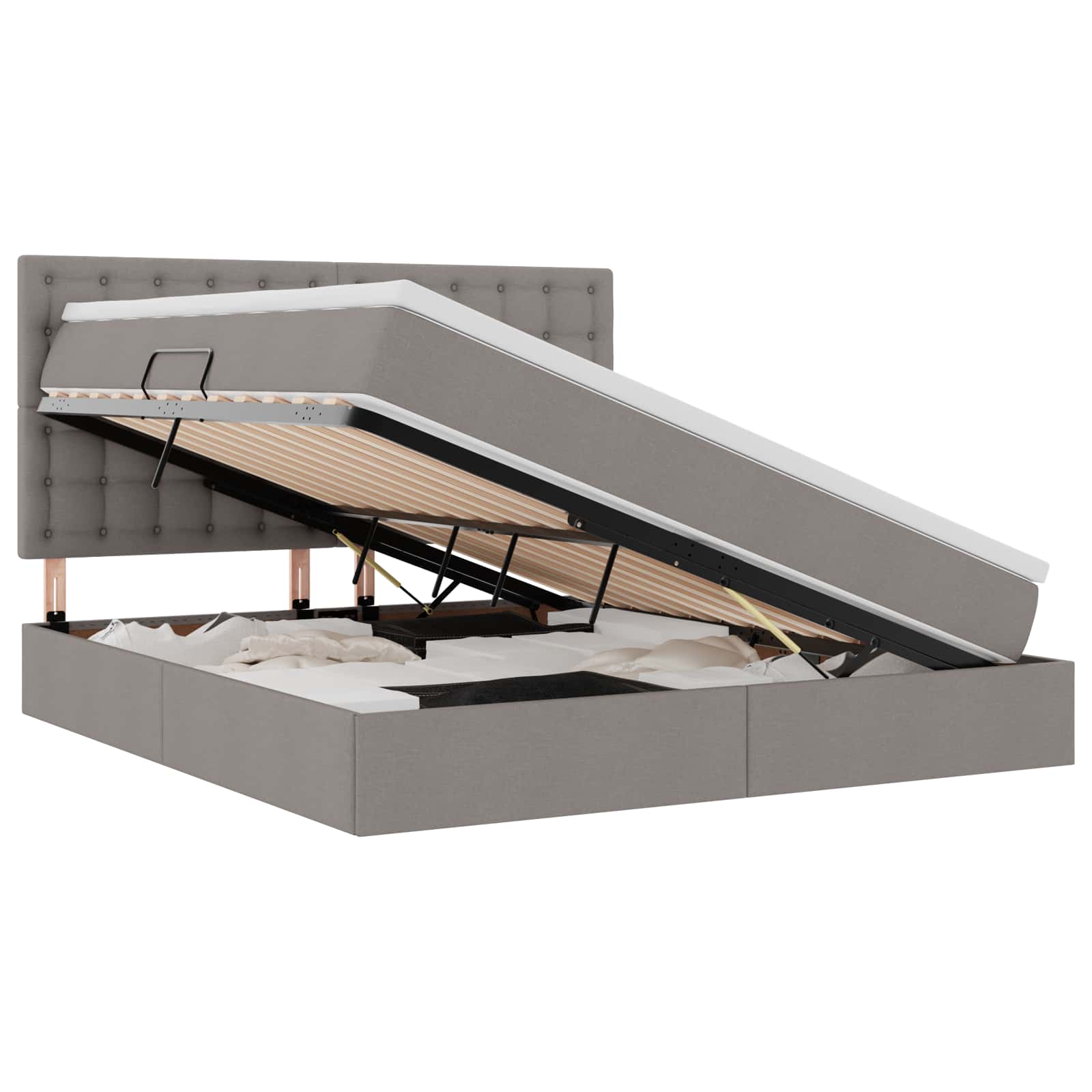 Lit avec rangement et matelas en tissu taupe pour la chambre, 160 × 200 cm - 2