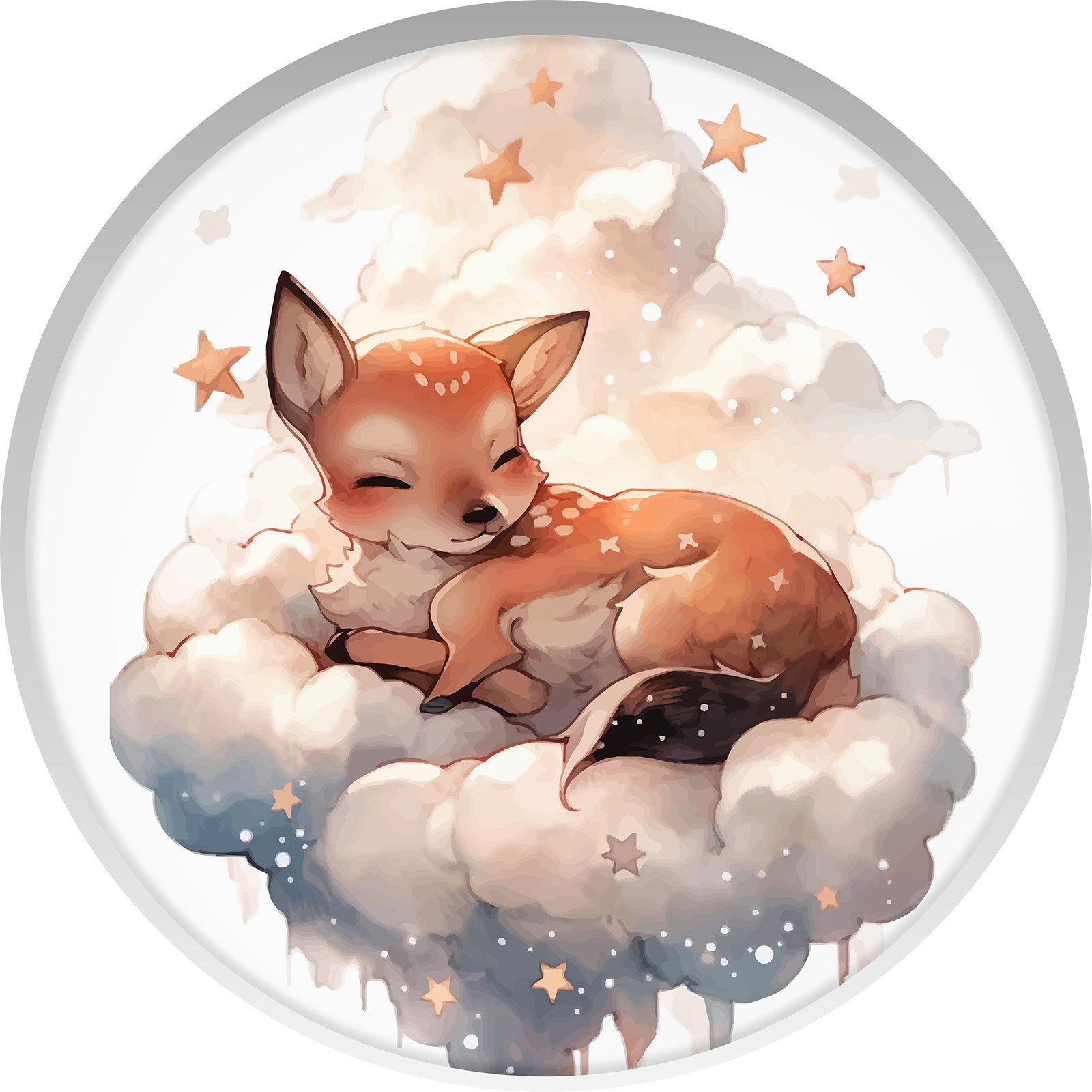 Stickers mural trompe l'oeil Arche rond enfants - Faon dans les nuages - Diamètre 40 cm - 3