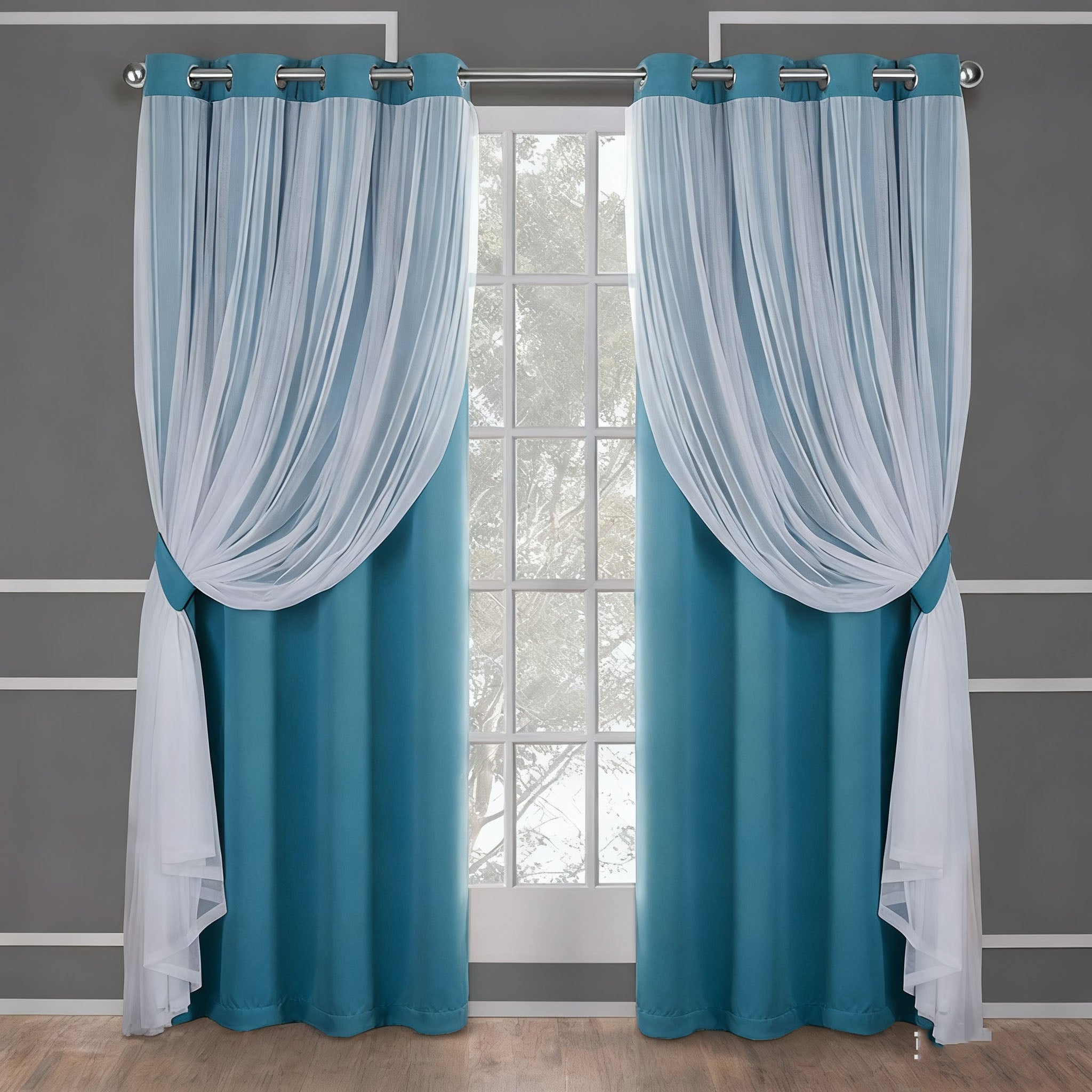Royal Bedding Ava - Cortinas opacas con ojales superiores, paneles de cortina oscurecedora de triple tela, par / juego de 2 paneles con alzapaños, 54 pulgadas de ancho x 63 pulgadas de