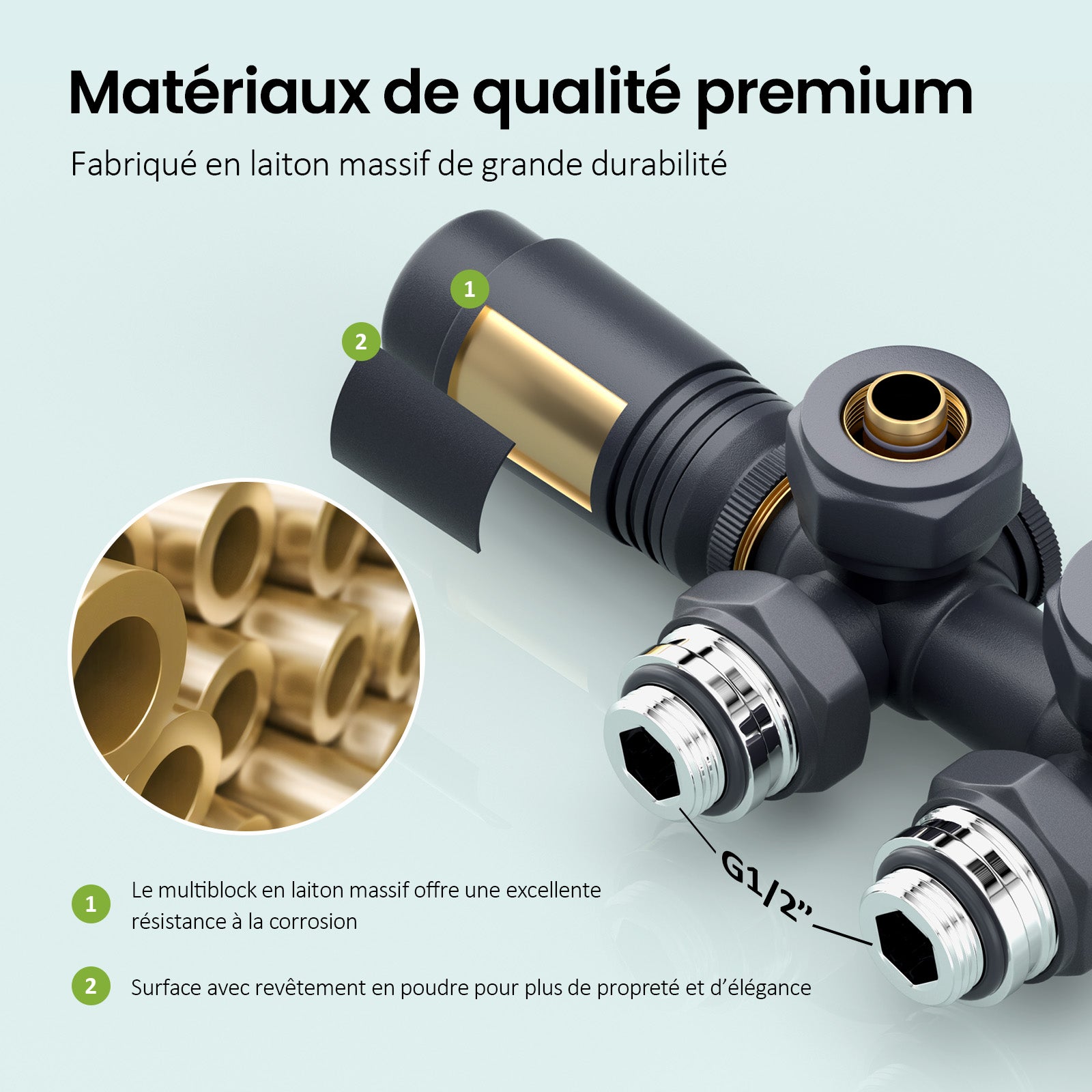Juego de válvula termostática para radiador de baño – Conjunto en color antracita – Apto para tuberías de 15 mm y 16 mm - 5