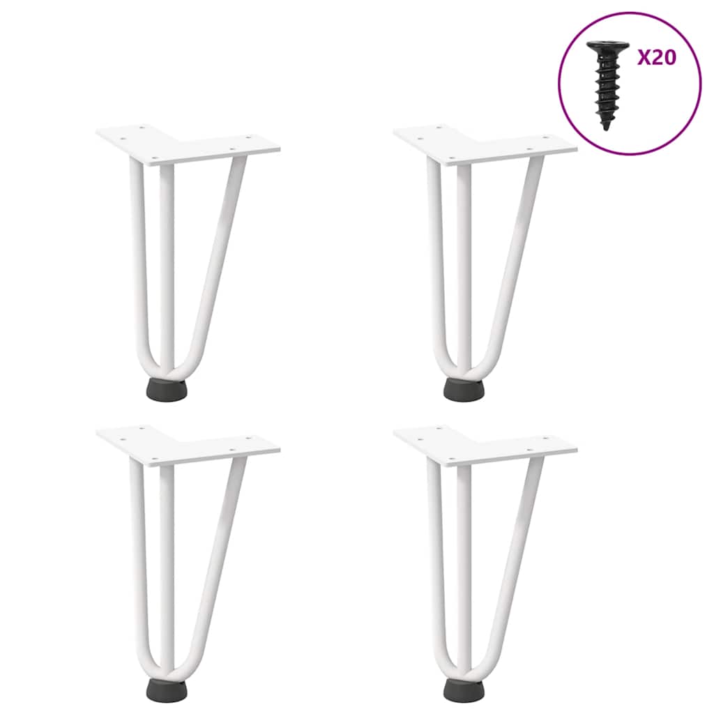 Nogi do stolika kawowego w kształcie spinki do włosów 4 szt. Białe 20 cm Stal lite vidaXL