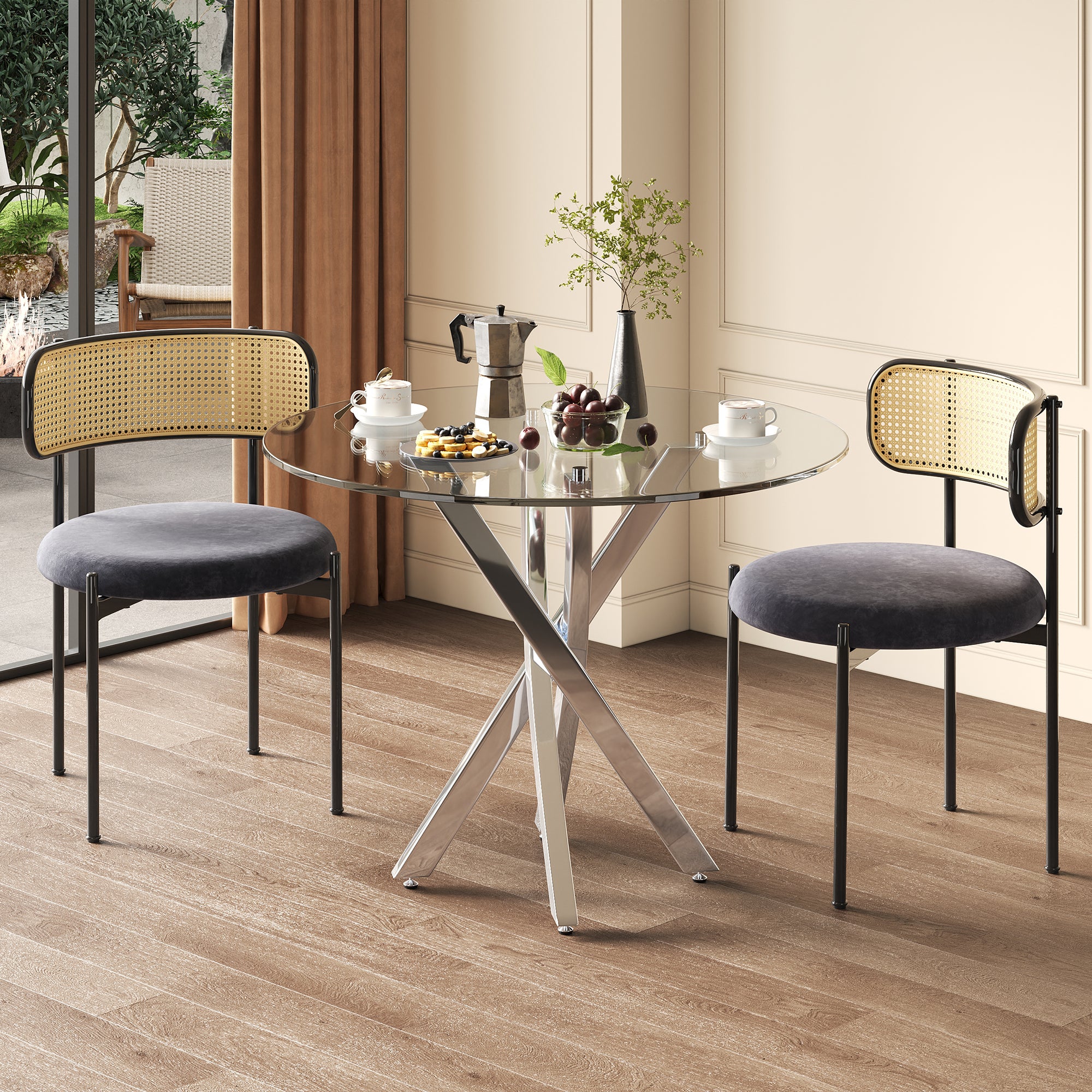 Ensemble table ronde D 80 x H 75 cm + 2 chaises de salle à manger ...