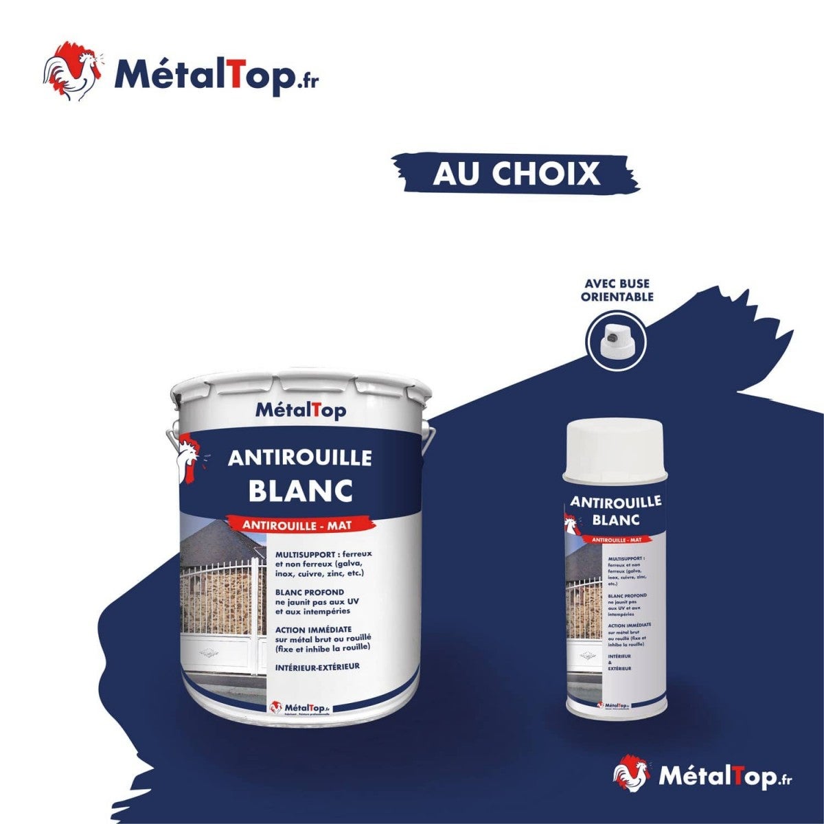 Antirouille Blanc - Metaltop - Blanc pur - RAL 9010 - Pot 15L - 7