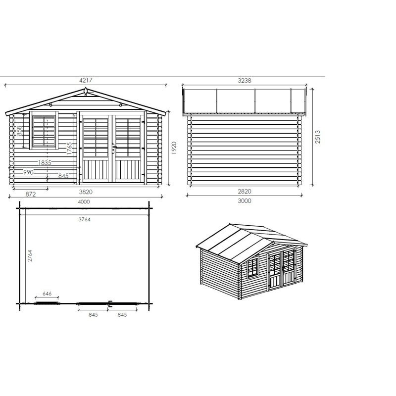 Abri de jardin en bois - 12m2 - 4x3m - Traité - Ep. 28mm - Couleur: marron - DOM595 - ALTANKA - 7