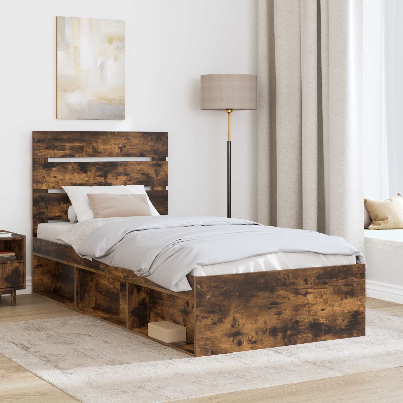 Cadre de lit chêne fumé 90 x 190 cm en bois de pin massif - 3