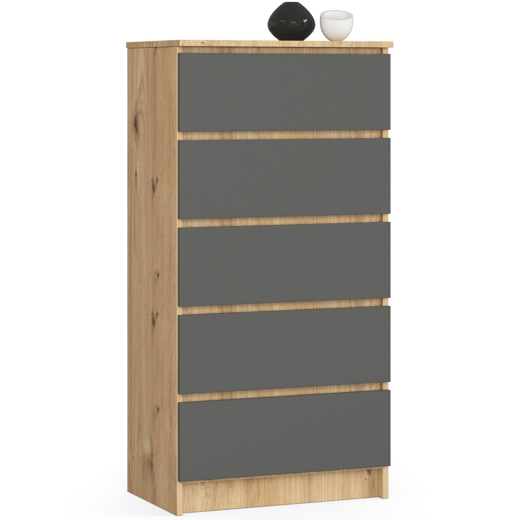 Komoda AKORD K60 Dąb Artisan 60 cm 5 szuflad kolor Grafit Szary mat 60x40x121 cm