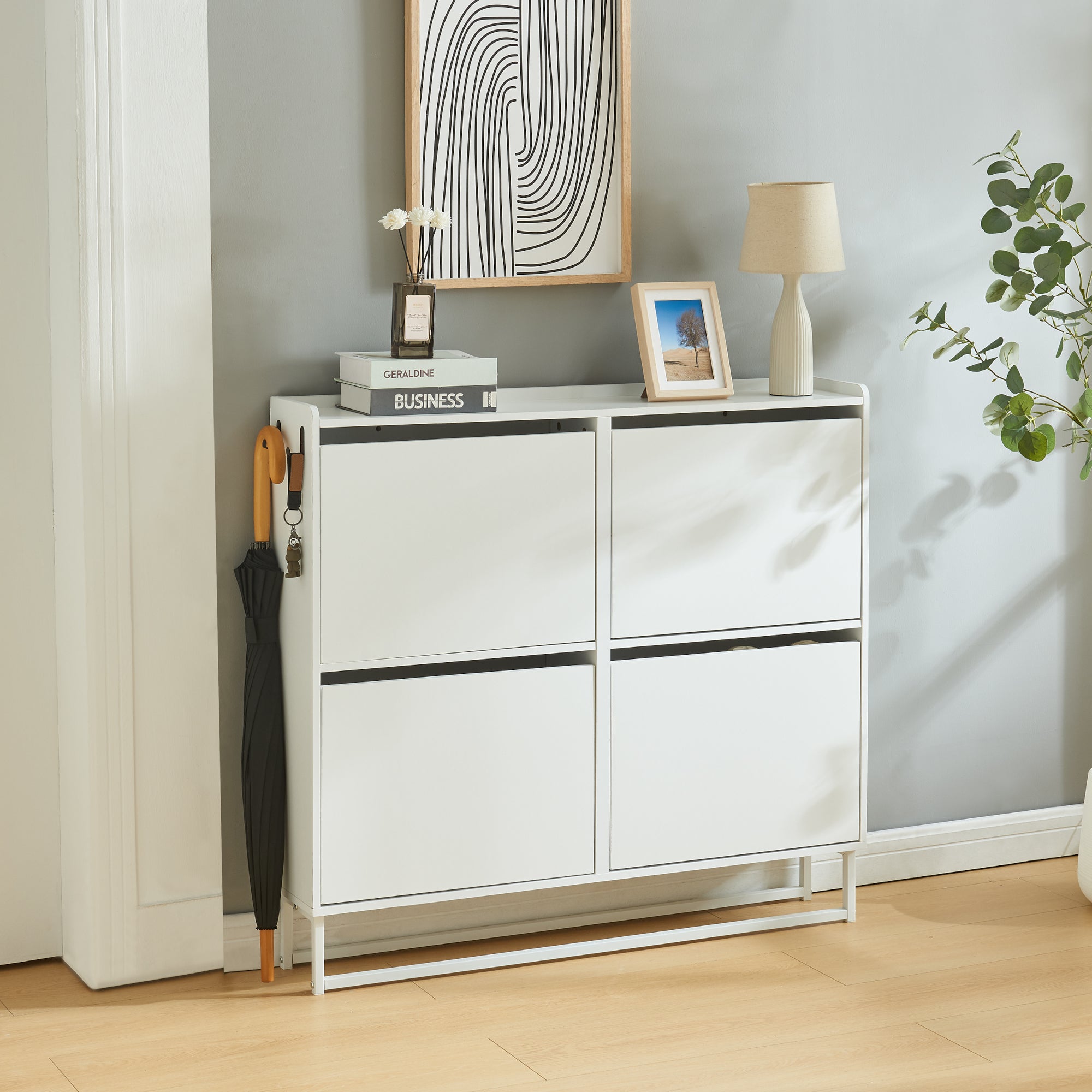 Scarpiera Ylitornio a 4 Contenitori Ribaltabili con Piedini a Cornice - Bianco [en.casa] - 2