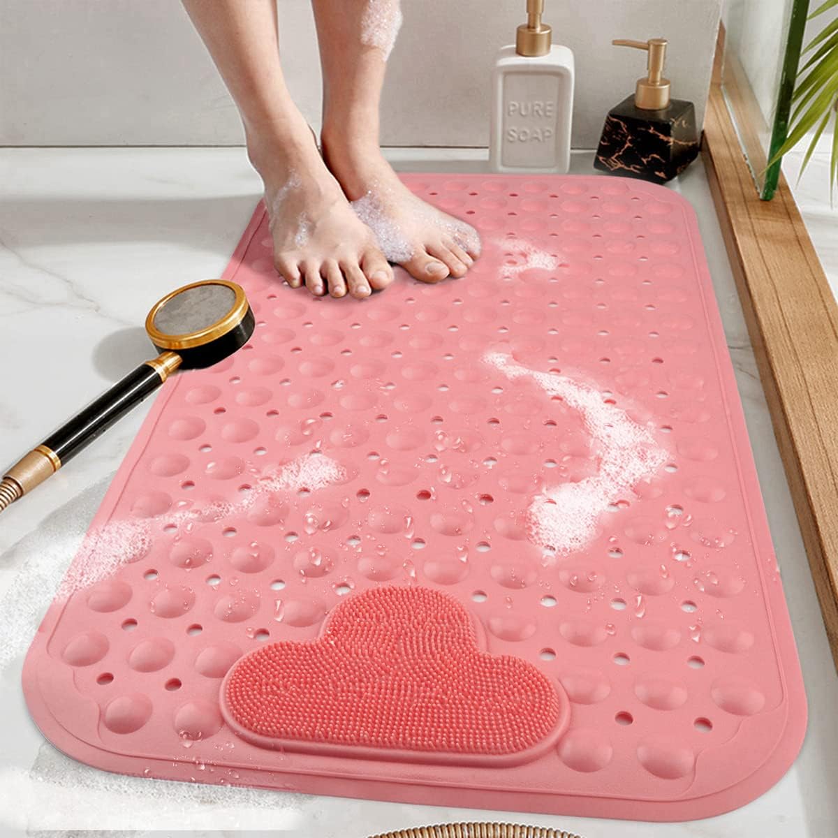 Tappeto Bagno Antiscivolo 60x90 Cm Con Ventose E Fori Di Drenaggio - Materiale TPE Morbido, Massaggiante, Facile Da Pulire