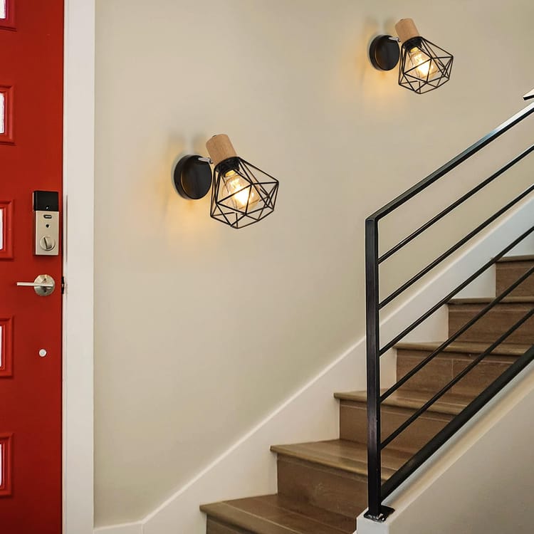 Aplique de pared industrial negro giratorio 360°, lámpara vintage E27, diseño ajustable y decorativo, estilo loft retro - 1pcs - 8