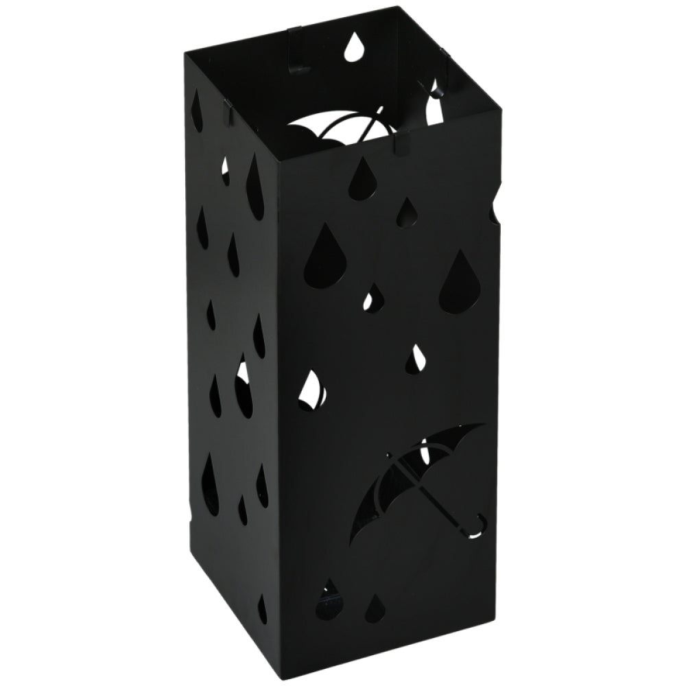 Soporte para paraguas de acero negro con 4 ganchos y bandeja recogegotas, organizador de entrada moderno, resistente, 40 cm alto
