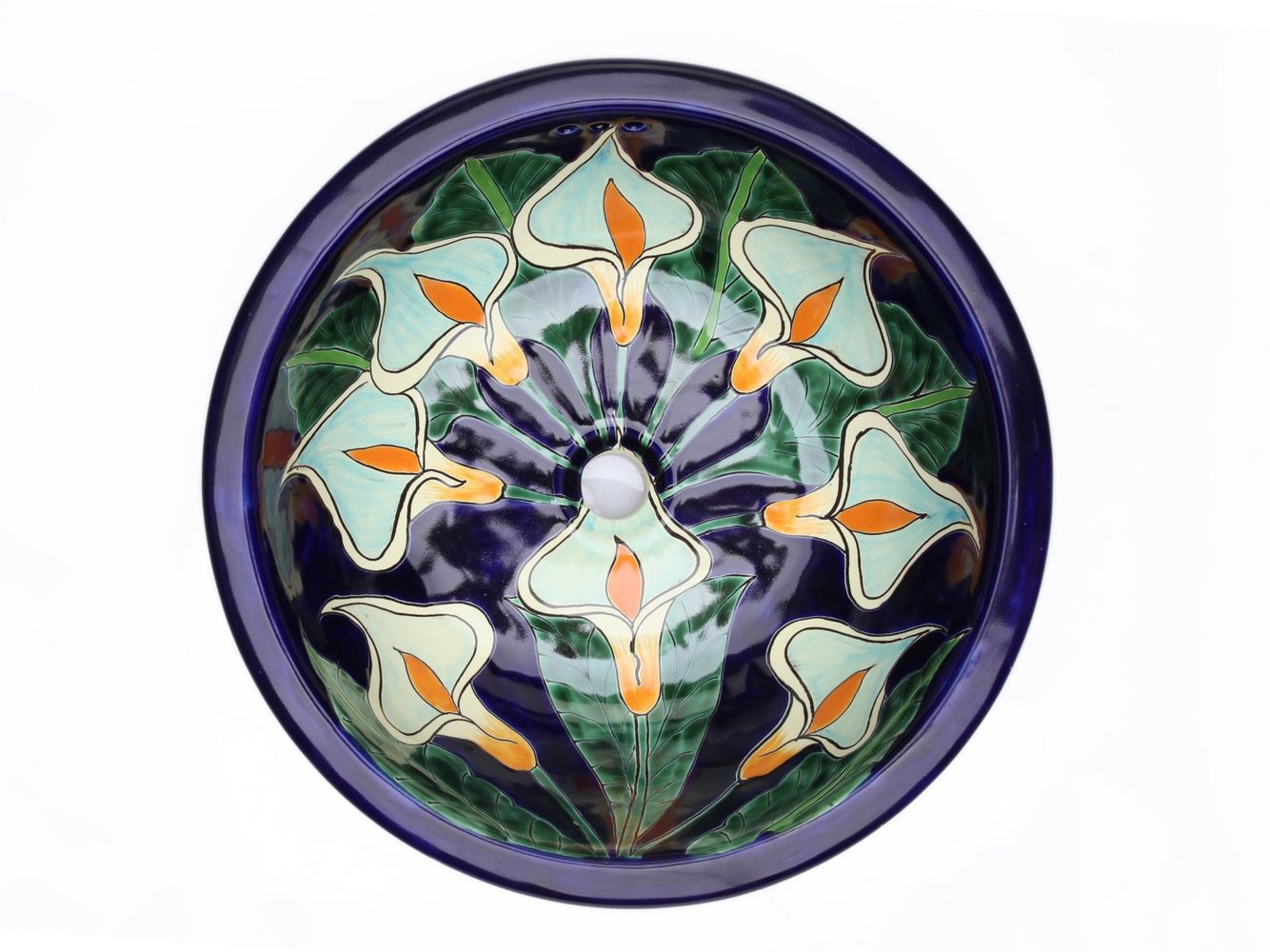 Meksykańska umywalka ceramiczna wpuszczana w blat Calia – duża okrągła umywalka łazienkowa 43 x 13 cm | Umywalka dekoracyjna