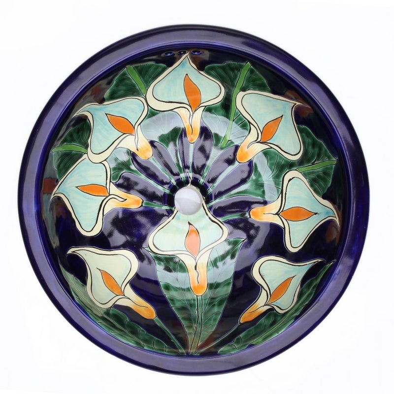 Meksykańska umywalka ceramiczna wpuszczana w blat Calia – duża okrągła umywalka łazienkowa 43 x 13 cm | Umywalka dekoracyjna