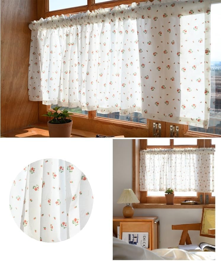 Rideau De Cuisine Court Style Champêtre – 150 X 30 Cm, Demi-rideau Pour Fenêtre Salon, Salle De Bain, Balcon
