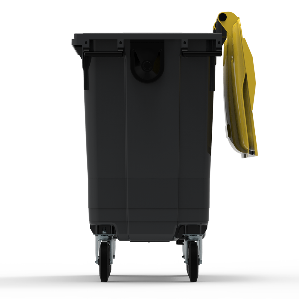 ESE France Conteneur Poubelle à déchets 4 roues - 770L - Robuste et Professionnel - 100% Recyclé - Gris avec Couvercle Jaune - Fabriqué en France - 3
