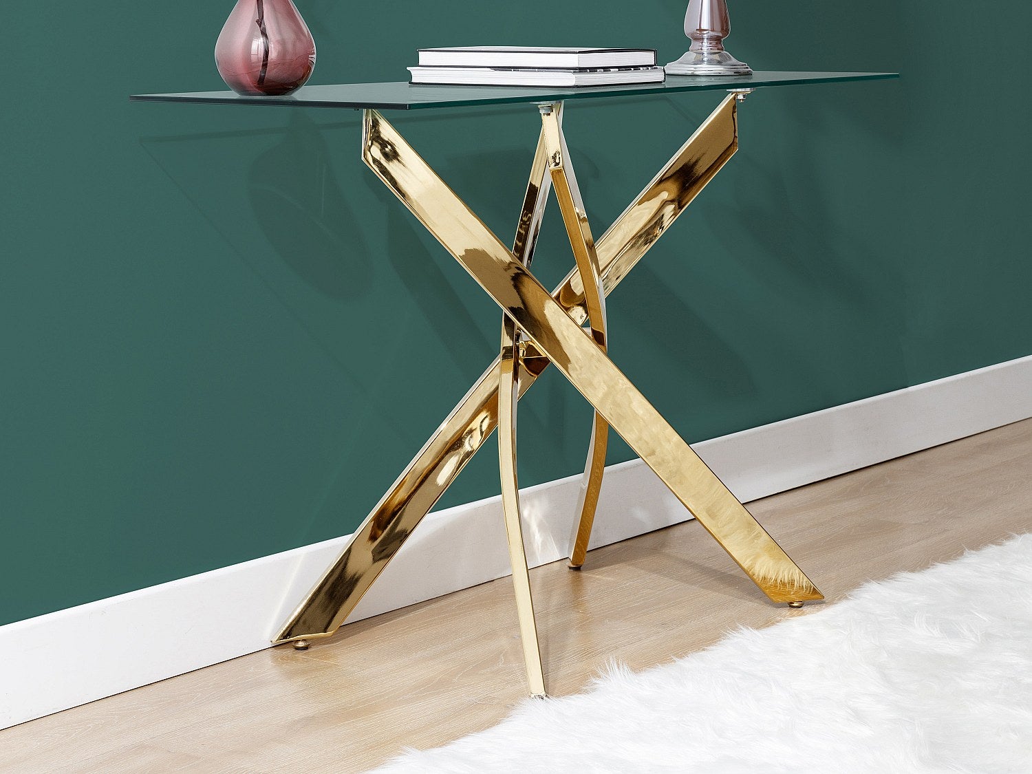 Konsola ze szkła hartowanego i pozłacanego metalu - Transparentny - COSIMA