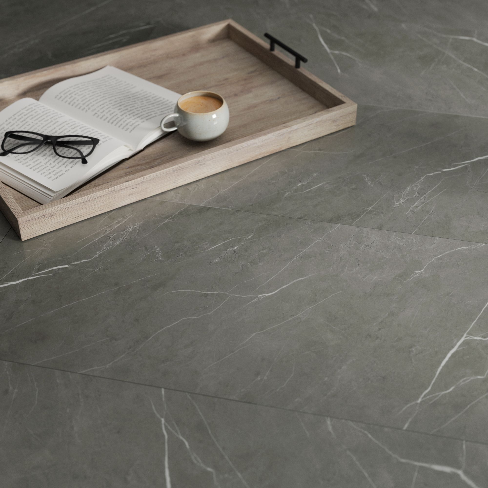 ARTENS - Pavimenti in PVC - Piastrelle in PVC ad incastro ALBURY - INTENSO - Effetto marmo - Grigio - Dimensioni L.91,4 cm x P.45,7 cm - Spessore 4,5 - 5