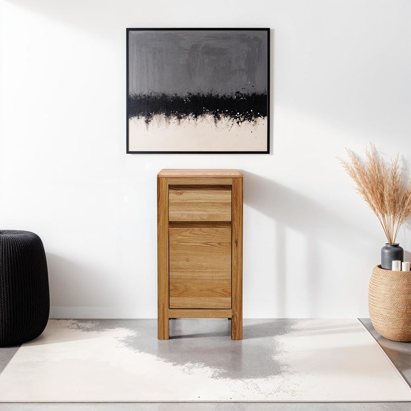 Table de chevet chêne massif avec tiroir et porte pour rangement 30cm JONAS - L 30 x l 30 x H 60 cm - Kayu Meuble - 2