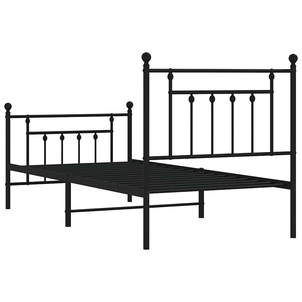 Metalowa rama łóżka z wezgłowiem i zanóżkiem, czarna, 90x190 cm vidaXL - 7