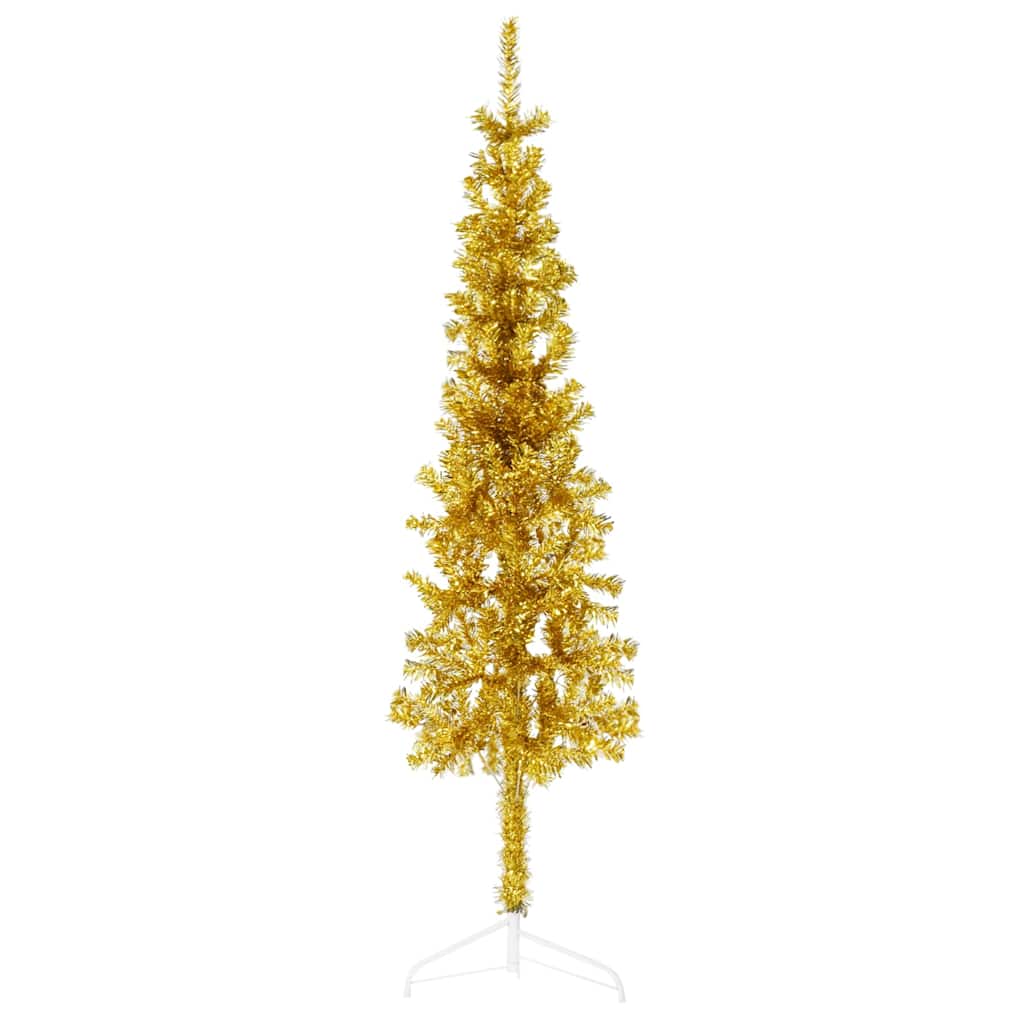 Smukła choinka połówka ze stojakiem, sztuczna, złota, 120 cm vidaXL