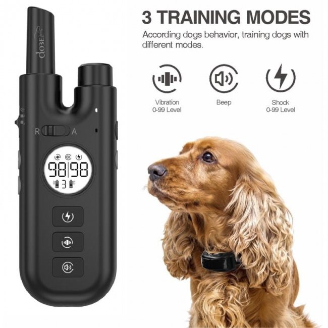 Collar eléctrico negro para adiestradores caninos con pantalla LCD y control remoto resistente al agua, doble función de vibración/descarga. - 2