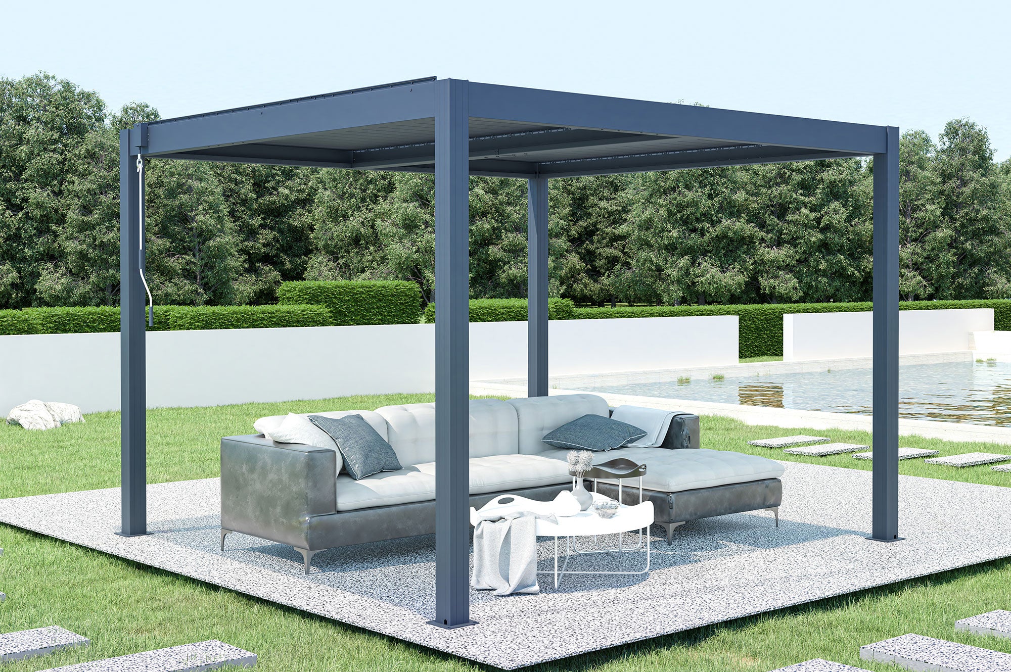 Pergola bioclimatique structure aluminium effet bois lames orientables 3x3m MILL