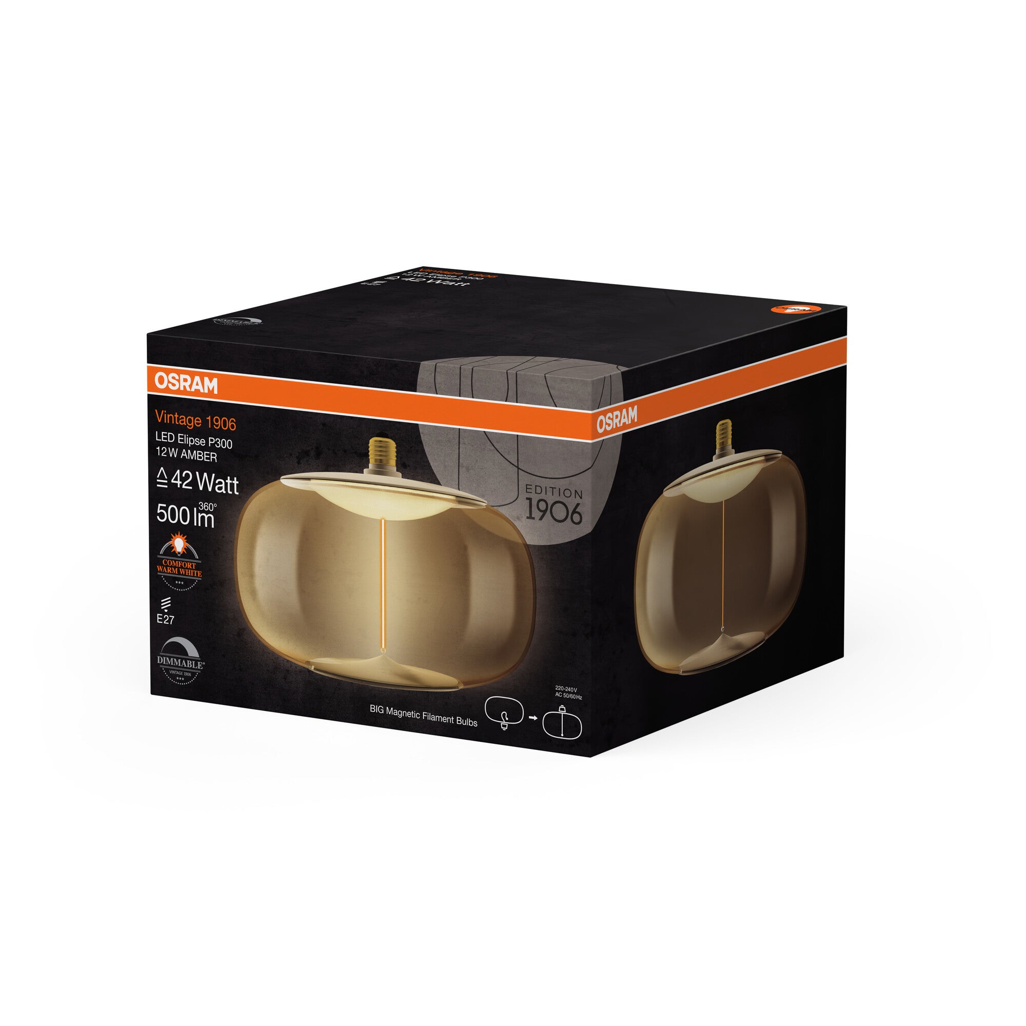 OSRAM Vintage 1906 Big Elipse est une à intensité variaben plastique avec un filament en forme d'ellipse. Il offre 12 W pour 500 lm,E27, design ambre, - 2