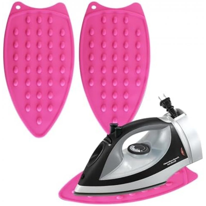2 szt. uchwyt na żelazko i podkładka silikonowa, antypoślizgowa, odporna na ciepło mata pod żelazko, 27 x 14 cm (różowa)