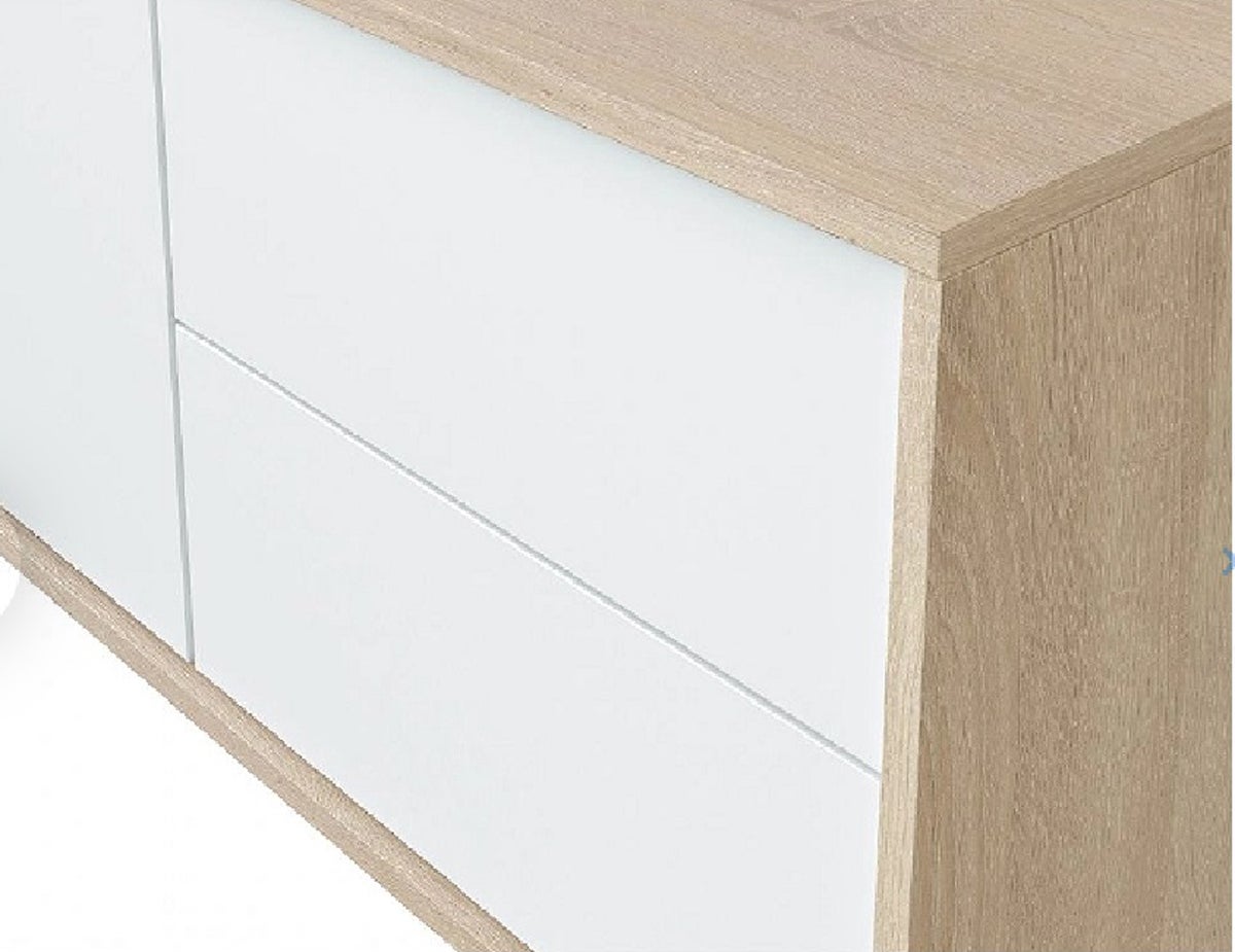 Meuble TV avec 2 portes et 2 tiroirs coloris chêne canadien / blanc artic - Longueur 47 x Hauteur 130 x Profondeur 41 cm - 3