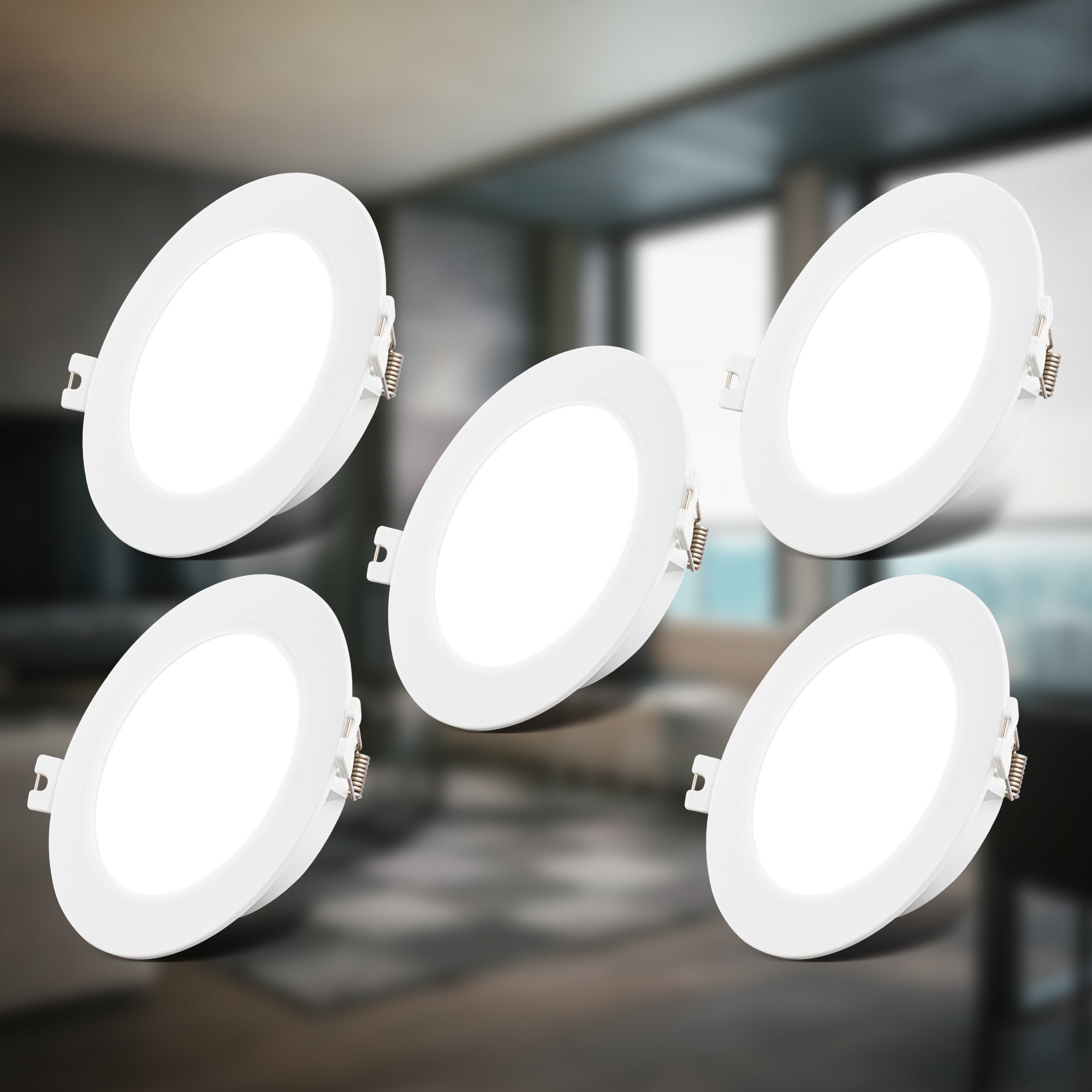 Lot de 5 spots LED encastrables - ultra-plats - fixes - 6W 660lm - 4000K - IP20 - blanc - B.K.Licht - 7