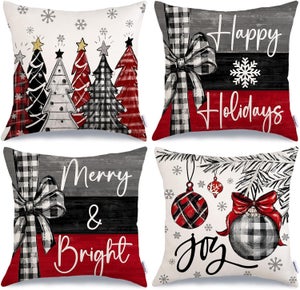 Federe Cuscino Natalizie Con Pupazzo Di Neve E Renna, 45x45 Cm, Set 4 Pezzi In Poliestere, Decorazione Invernale - 2