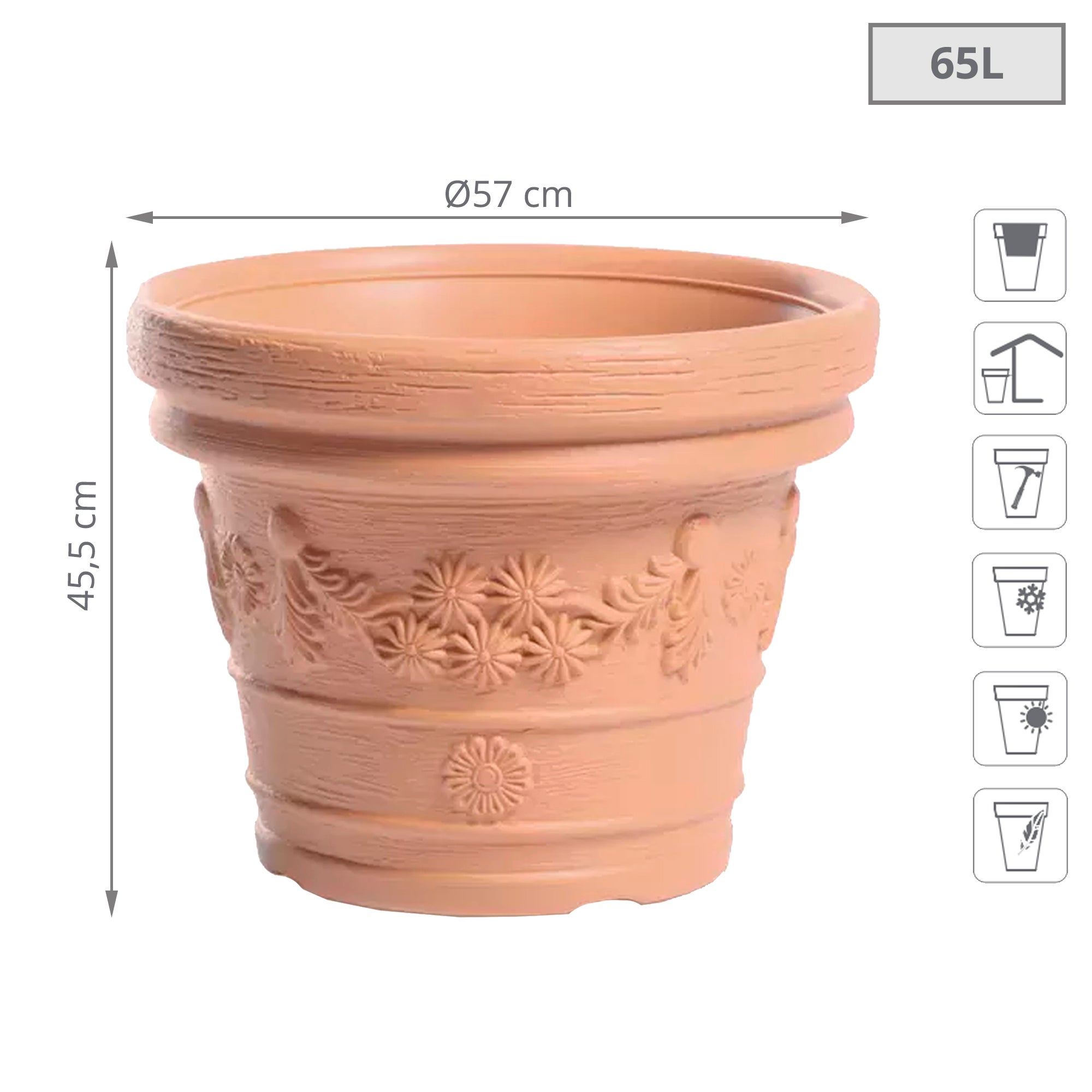 Pot de Fleurs Decora 65L, couleur TerreCuite, 57 cm - 2
