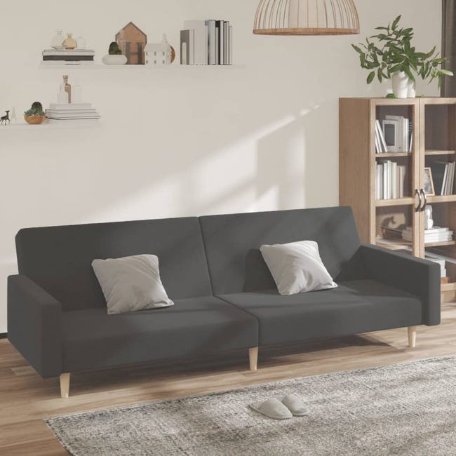 QUT® Canapé-lit à 2 places avec deux oreillers Gris foncé Tissu 337416 QUT® Canapé-lit à 2 places avec deux oreillers Gris foncé Tissu 337416