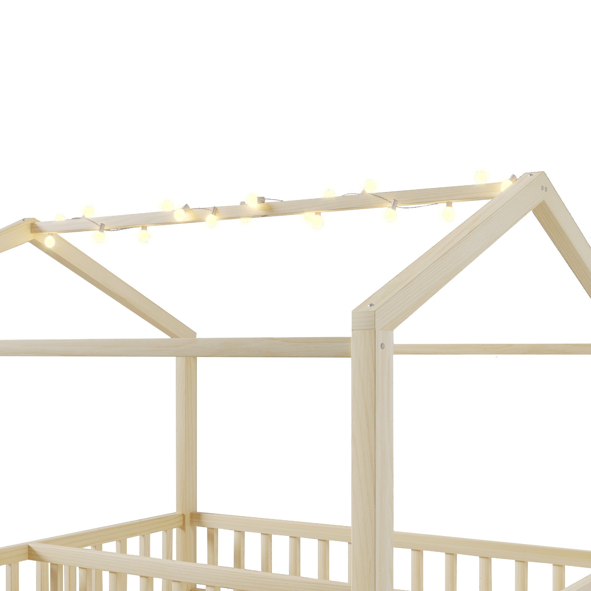 Lit enfant enfant Lit double 180x190 cm avec barrière, 90x190 cm x2 , style minimaliste, pin, LED intégrées, Natural - 7