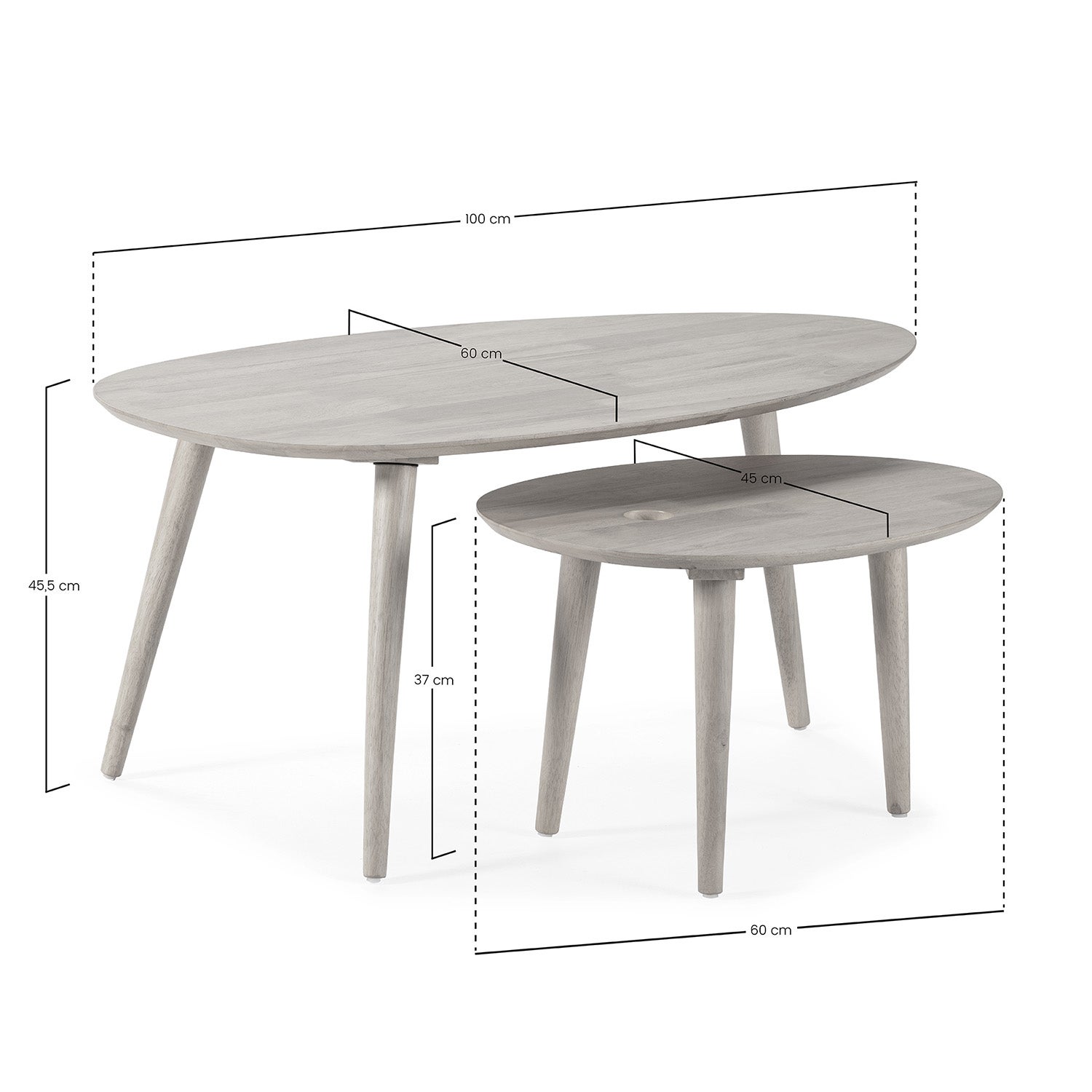 Set de 2 tables basses Eclipse couleur noyer, bois massif - 6