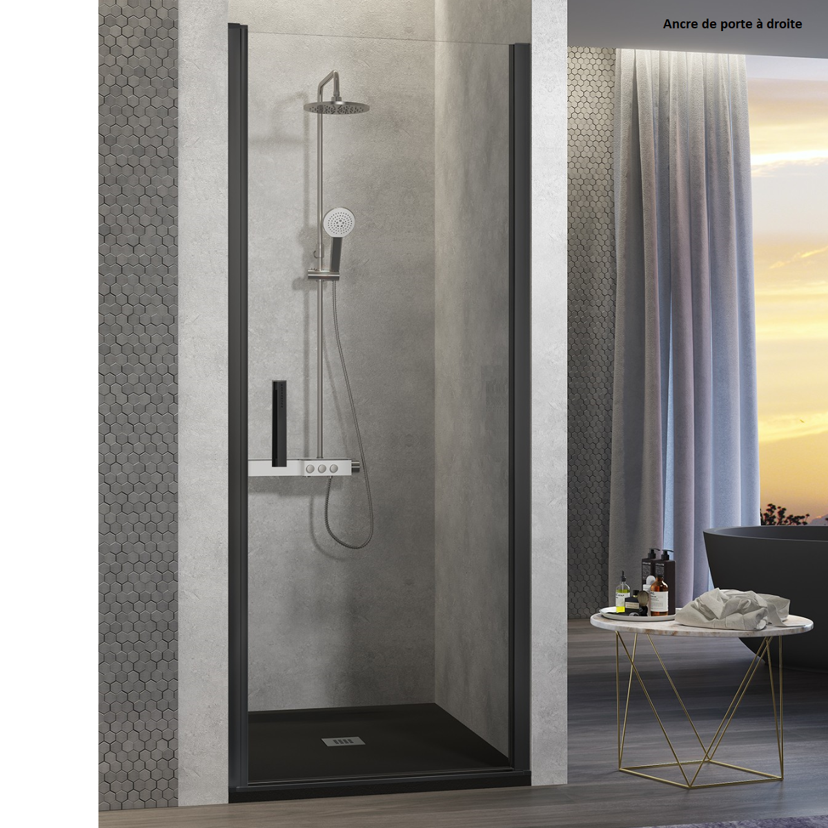 Puerta abatible de ducha nardi negro mate 65-69 cm